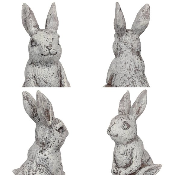 Stacked Bunnies Rabbit Totem Pole 14.25" Gray Resin Spring Easter Statue Figure - Picture 2 of 10